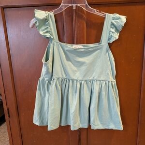 Marie Nicole Women's Ruffled Sleeveless Top in Light Green Size Large